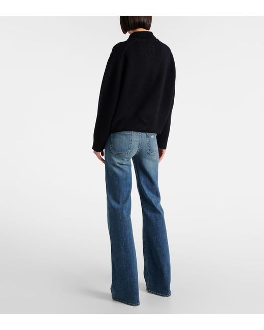 Nili Lotan Blue Cashmere Buttoned Turtleneck Sweater
