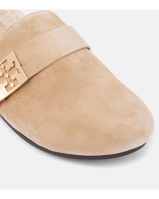 Tory Burch Natural Mellow Shearling-Lined Suede Mules