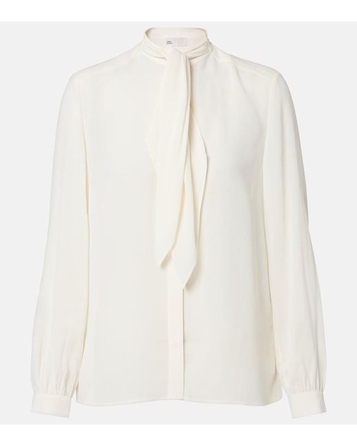 Tory Burch White Tie-Neck Georgette Blouse