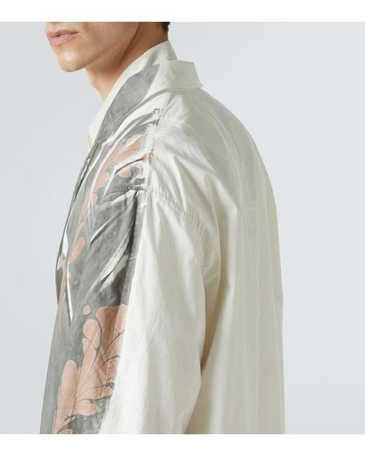 Dries Van Noten Gray Printed Double-Breasted Cotton Coat for men