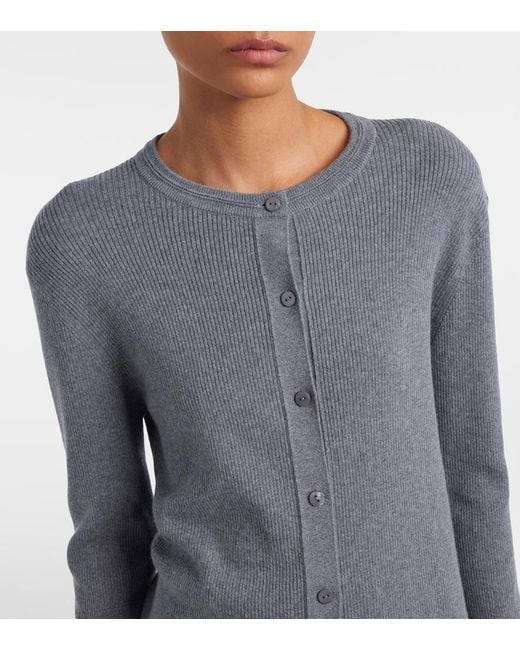 Lisa Yang Gray Abeena Ribbed-Knit Cotton And Cashmere Cardigan