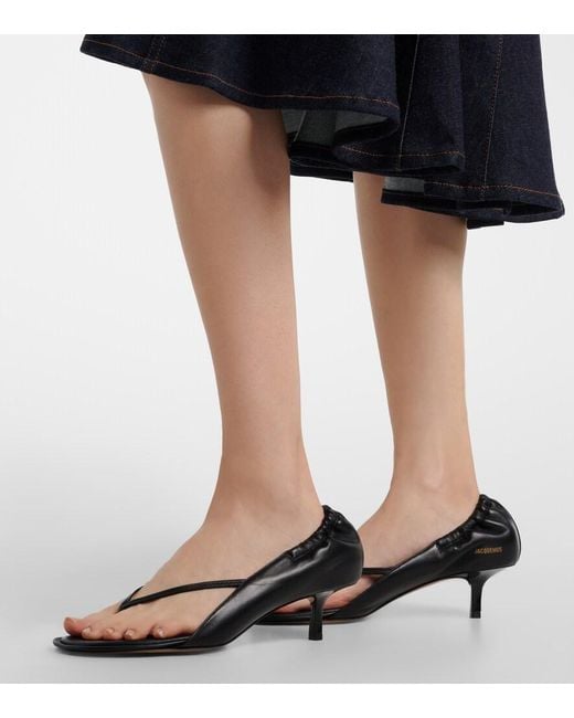 Jacquemus Black Leather Thong Sandals