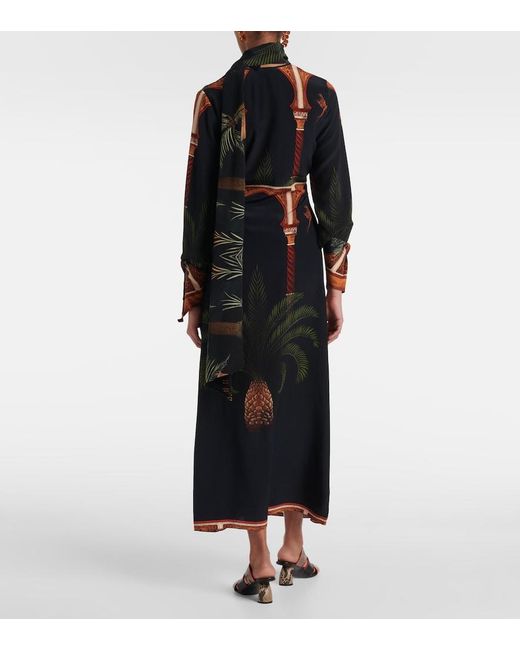 Johanna Ortiz Black Printed Silk Wrap Dress