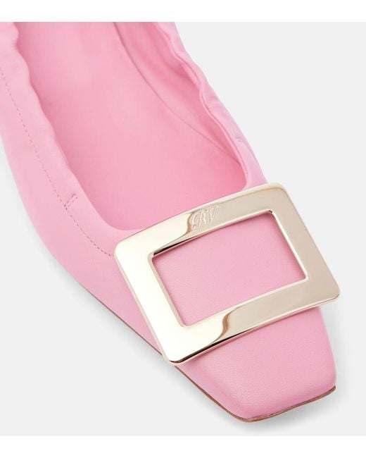 Roger Vivier Pink Belle Vivier Leather Ballet Flats