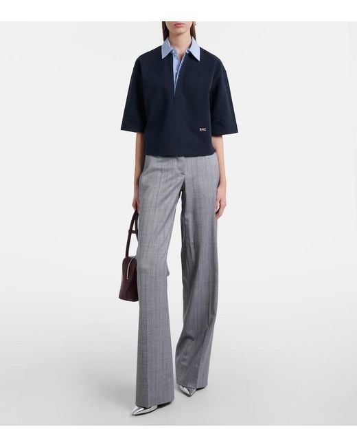 Stella McCartney Blue Cropped Cotton Pique Polo Shirt
