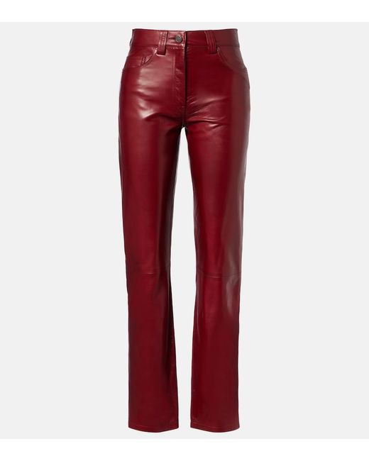 Khaite Red Callum Leather Straight Pants