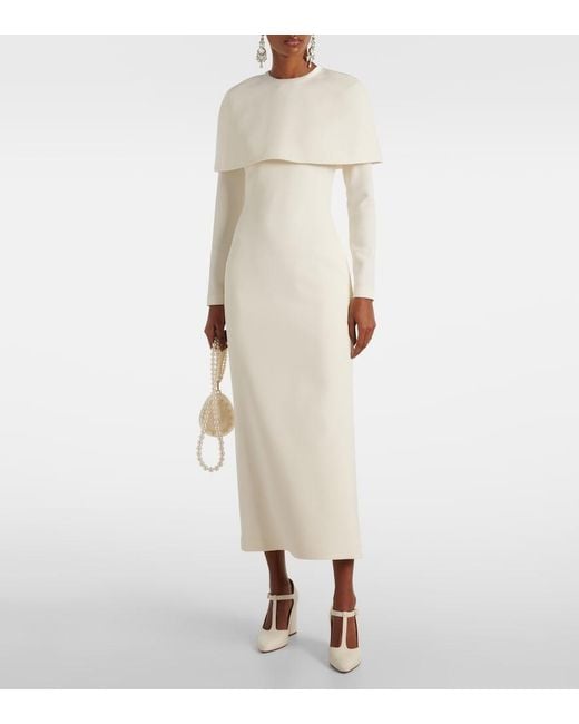 Safiyaa White Bridal Gullu Caped Crepe Midi Dress