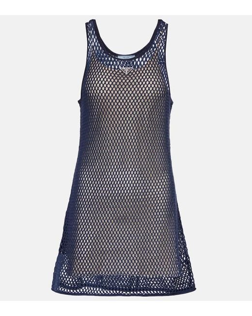 Vestido Corto En Malla De Algodon Prada de color Blue