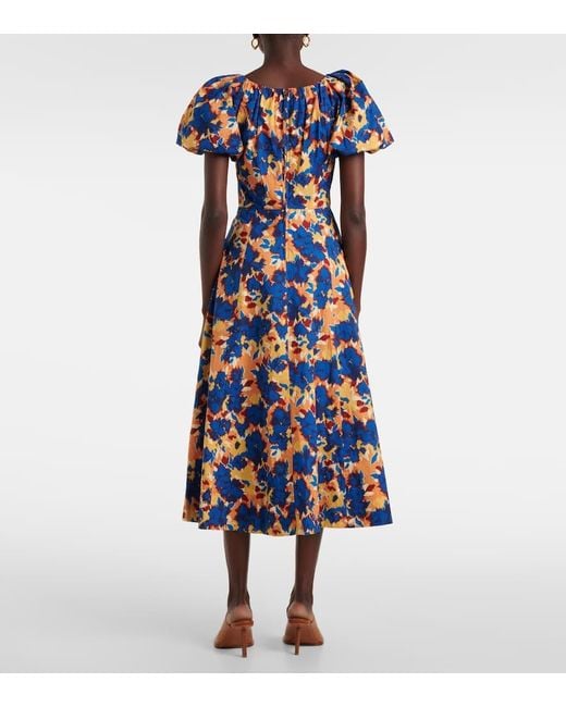 Ulla Johnson Blue Imara Floral Cotton Poplin Midi Dress