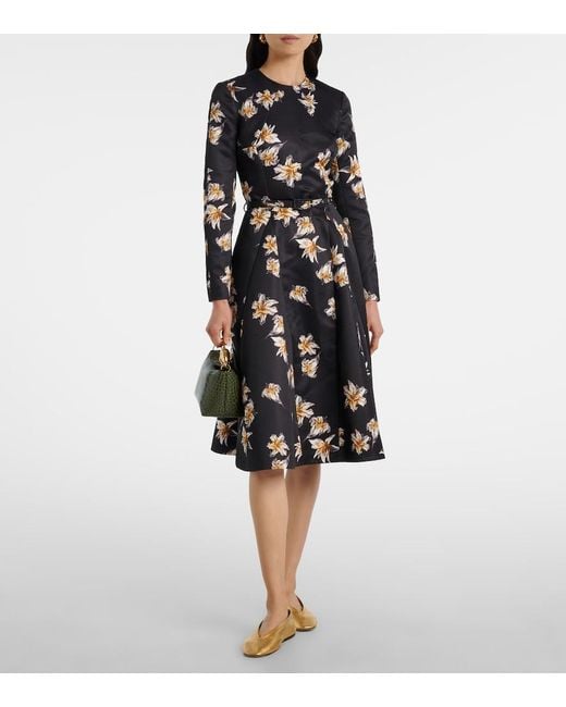 Emilia Wickstead Black Uccellina Floral Duchess Satin Midi Dress