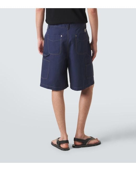 Moncler Blue Cotton And Linen Gabardine Shorts for men