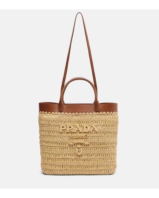 Prada Metallic Small Crochet Raffia Tote Bag