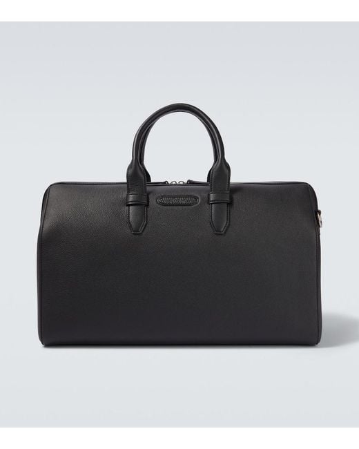 Brioni Black Leather Duffel Bag for men