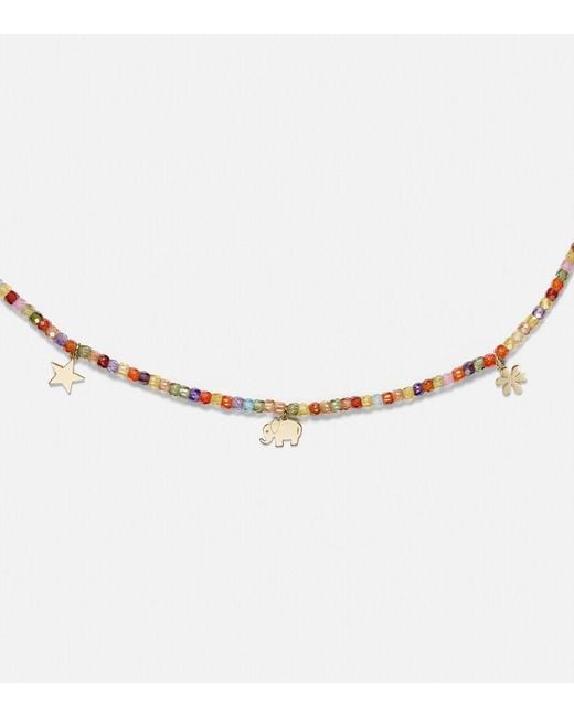 Sydney Evan Natural 14Kt Beaded Charm Necklace With Zircon