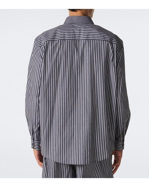 Saint Laurent Blue Striped Cotton Poplin Shirt for men