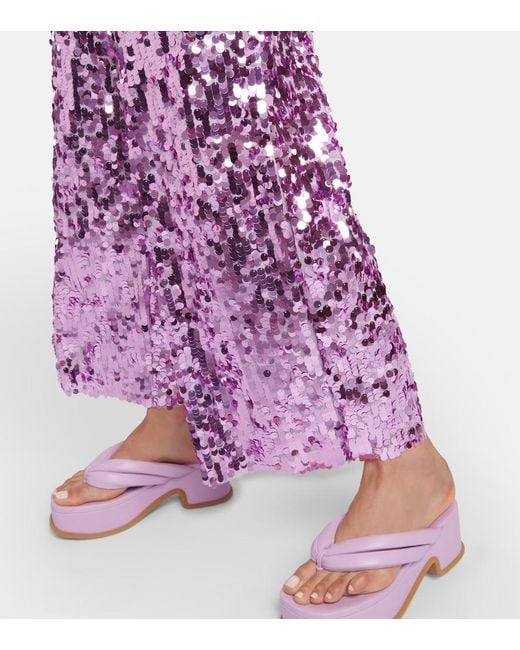 Oseree Purple Sequined High-Rise Wide-Leg Pants
