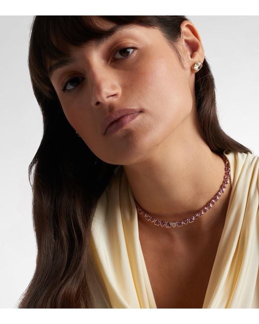 SHAY Metallic 18Kt Rose Tennis Necklace With Sapphires And Diamond