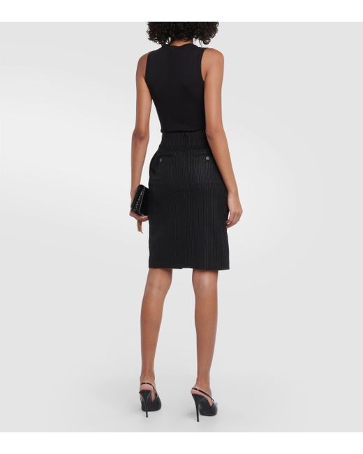 Saint Laurent Black Pinstriped Wool Pencil Skirt