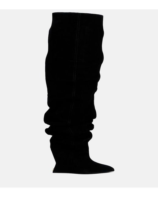 Balmain Black Suede Over-The-Knee Boots