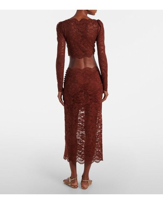 Rabanne Red Floral Lace Crop Top