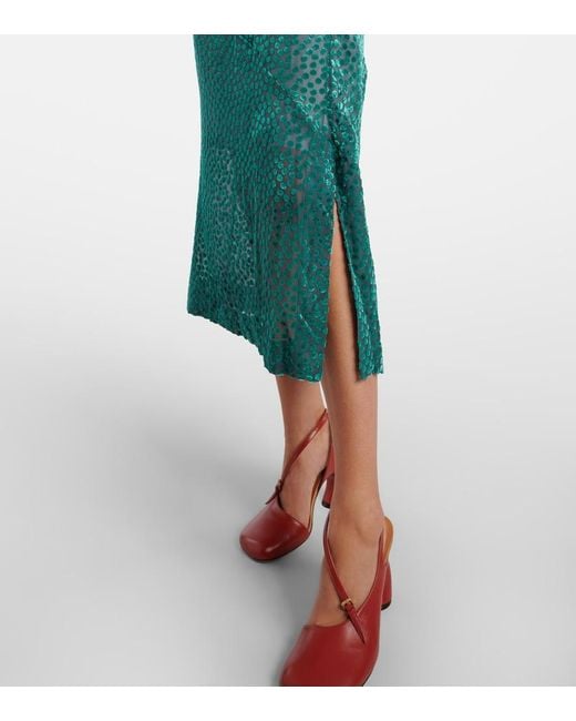 Dries Van Noten Green Polka-Dot Devore Slip Dress
