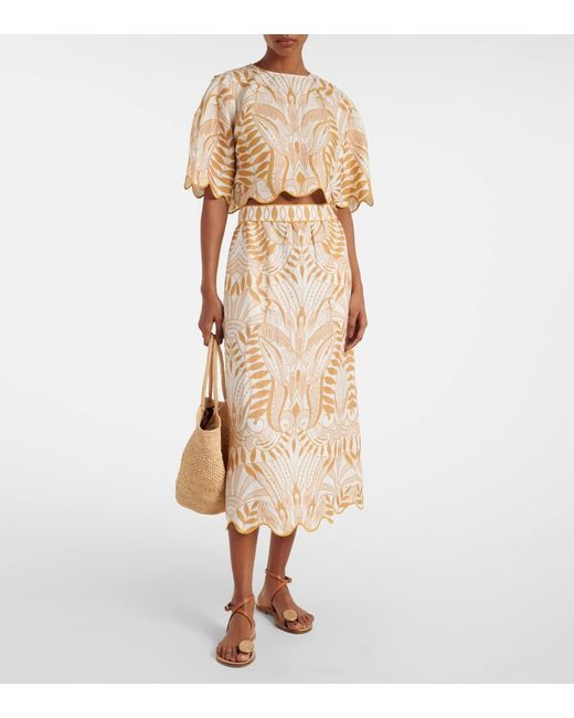 Jupe Midi Imprimee En Lin Farm Rio en coloris Natural