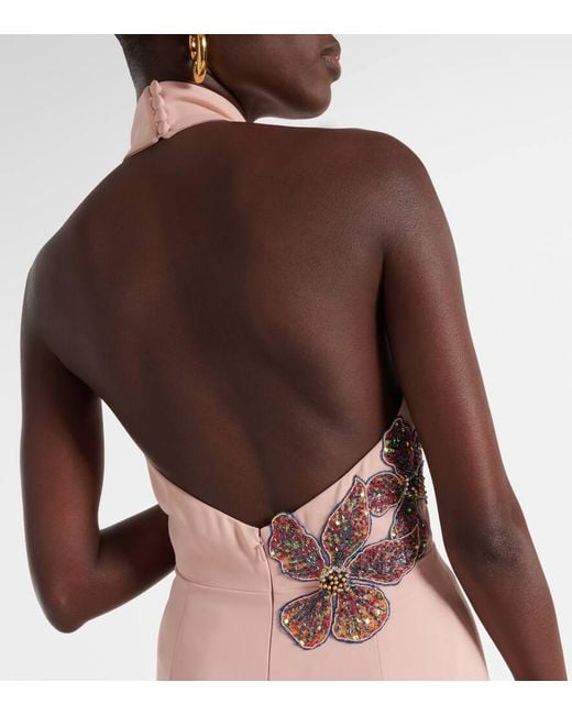 Costarellos Pink Beaded Floral-Applique Gown
