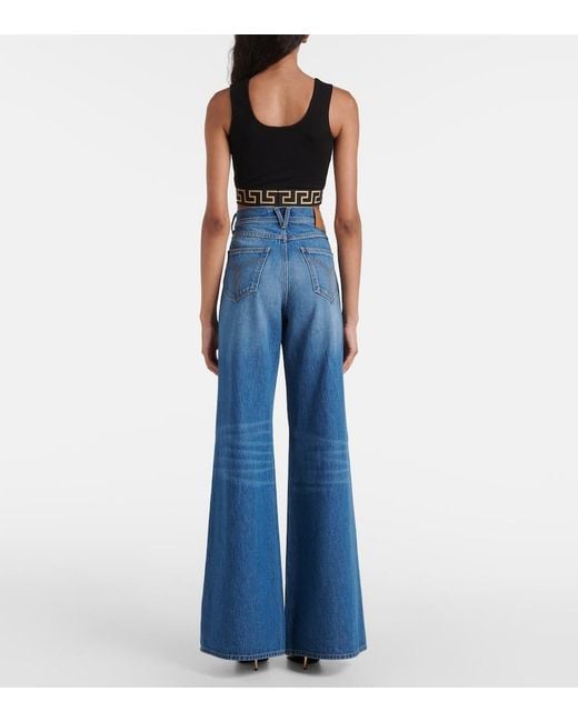 Crop Top Greca Border Versace de color Black