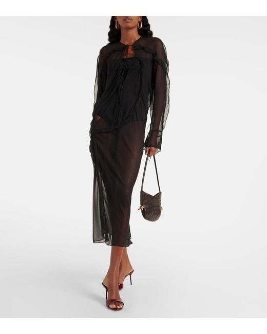Christopher Esber Gray Ruffled Silk Midi Dress