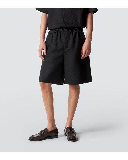 Gucci Black Gg Canvas Linen-Blend Shorts for men