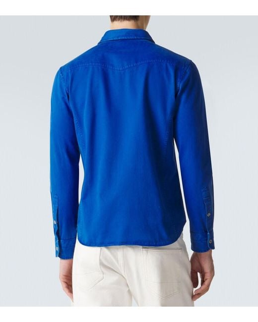 Tom Ford Blue Cotton Twill Western Shirt for men