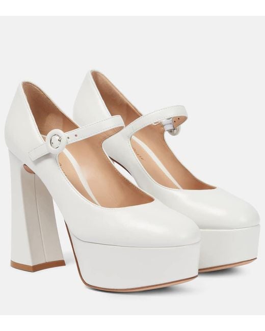 Gianvito Rossi White Mary Jane Leather Pumps