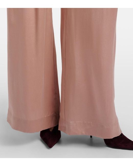 Zimmermann Pink Belted Pleated Silk Satin Wide-Leg Pants
