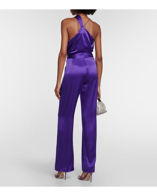 The Sei Purple High-Rise Wide-Leg Silk Satin Pants