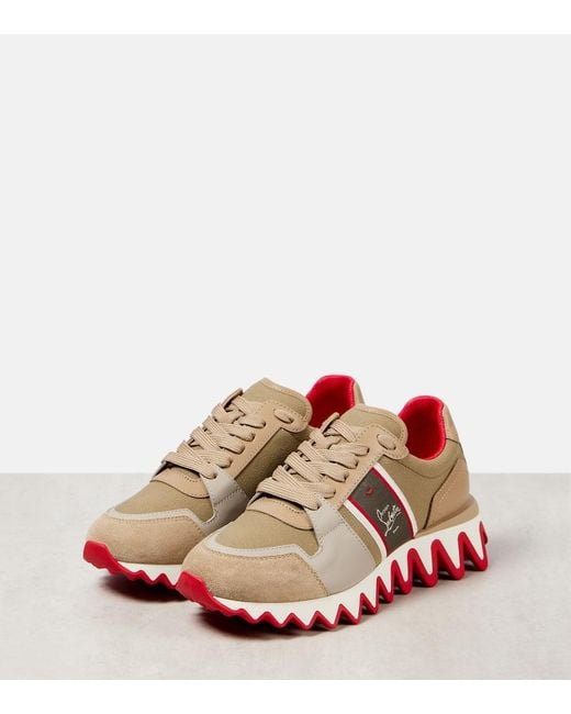 Christian Louboutin Brown Nastroshark 40 Embroidered Grosgrain-Trimmed Suede, Canvas And Leather Sneakers