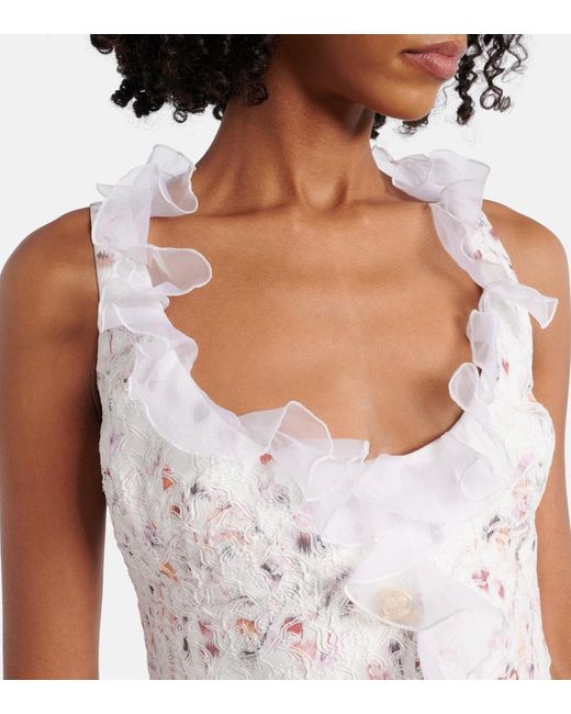 Giambattista Valli White Ruffled Jacquard Minidress