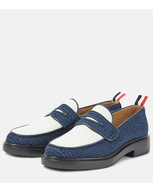 Thom Browne Blue Leather-trimmed Tweed Loafers