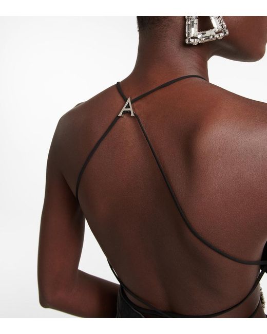 Area Black Crystal-Embellished Halterneck Top