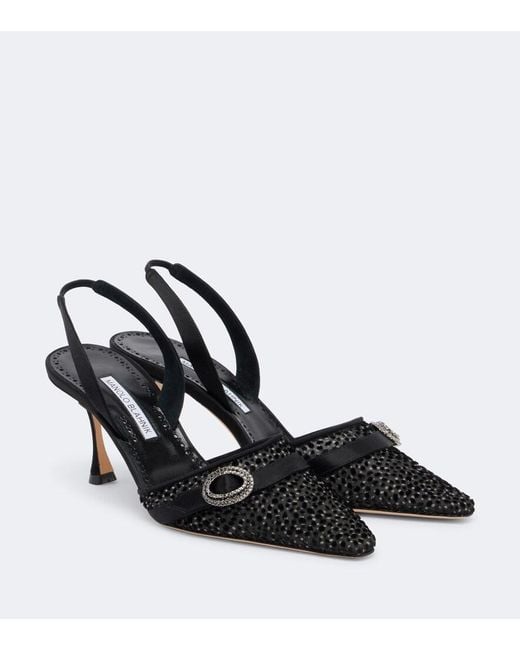 Manolo Blahnik Black Zutosli Embellished Slingback Pumps