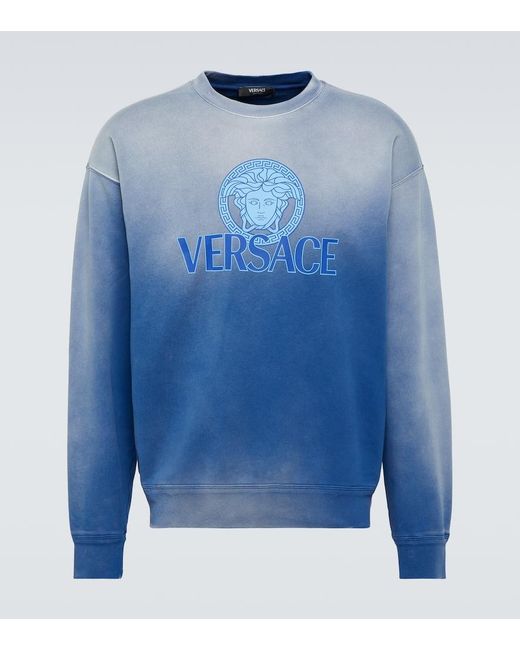 Felpa Medusa in jersey di cotone tie-dye di Versace in Blue da Uomo