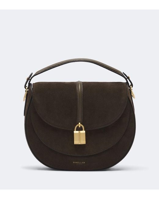 DeMellier London Black Siena Saddle Small Suede Crossbody Bag