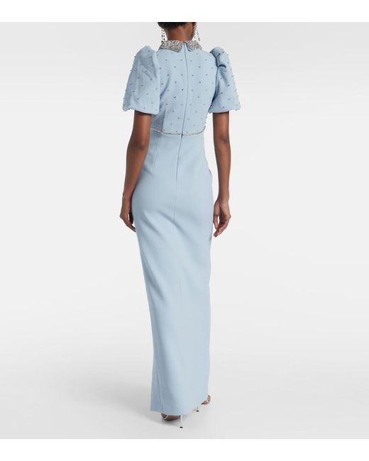 Rebecca Vallance Blue Amery Embellished Puff-Sleeve Gown