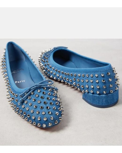 Christian Louboutin Blue Sweetie Jane Spikes Denim Flat