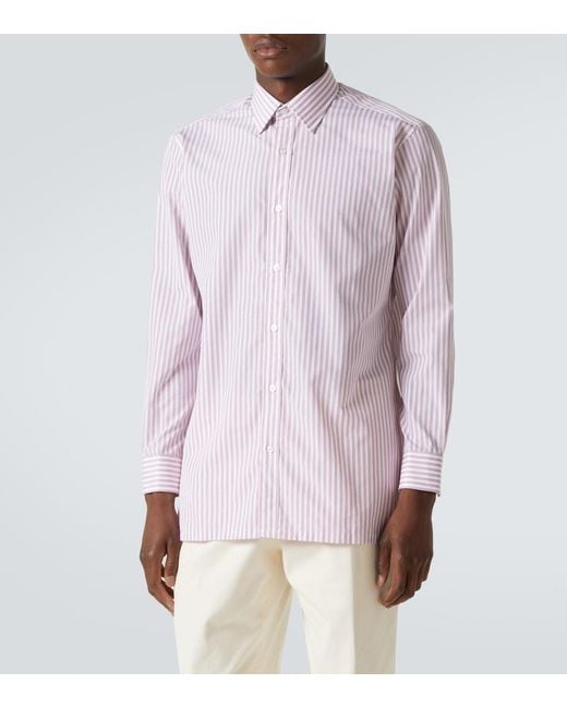 Charvet Pink Striped Cotton Poplin Shirt for men