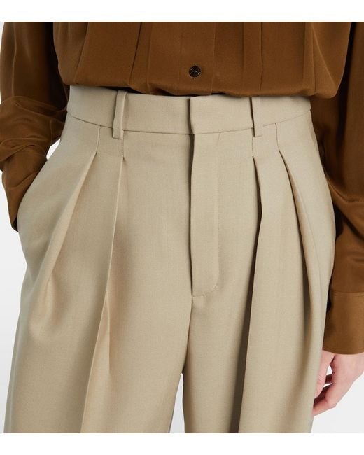 Saint Laurent Natural Wool And Silk Wide-Leg Pants