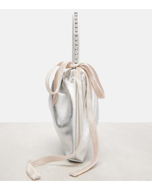 Jimmy Choo White Drawstring Mini Embellished Leather Shoulder Bag