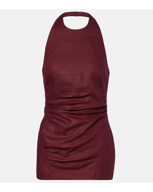 Faithfull The Brand Red Fia Halterneck Linen Top