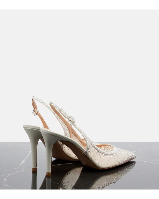 Gianvito Rossi Natural Regina Embellished Leather Slingback Pumps