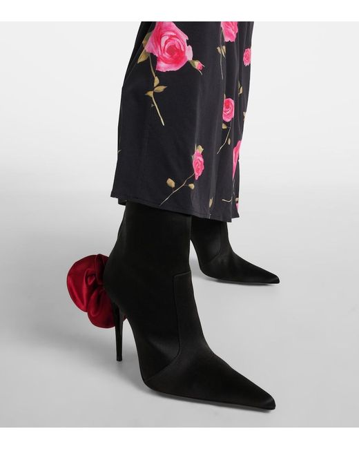 Magda Butrym Black Floral-Applique Satin Sock Boots