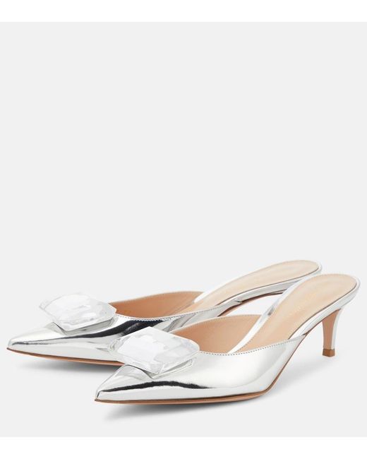 Gianvito Rossi White Jaipur 55 Embellished Metallic Leather Mules